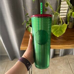 Starbucks NWT Spring Watermelon Grid Green with Pink Lid 24oz Cold Cup tumbler